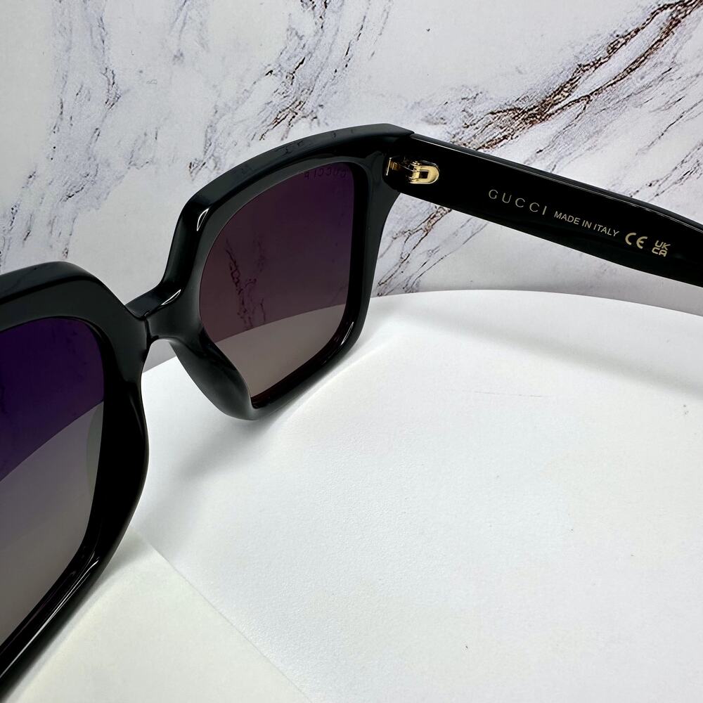 New GUCCI Sunglasses Black 54mm Square Gold Interlocking GG Red Green Web - Picture 8 of 16